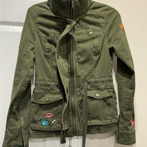 Hollister Cotton Twill Cargo Jacket Green Olive embroidery womens teens XS